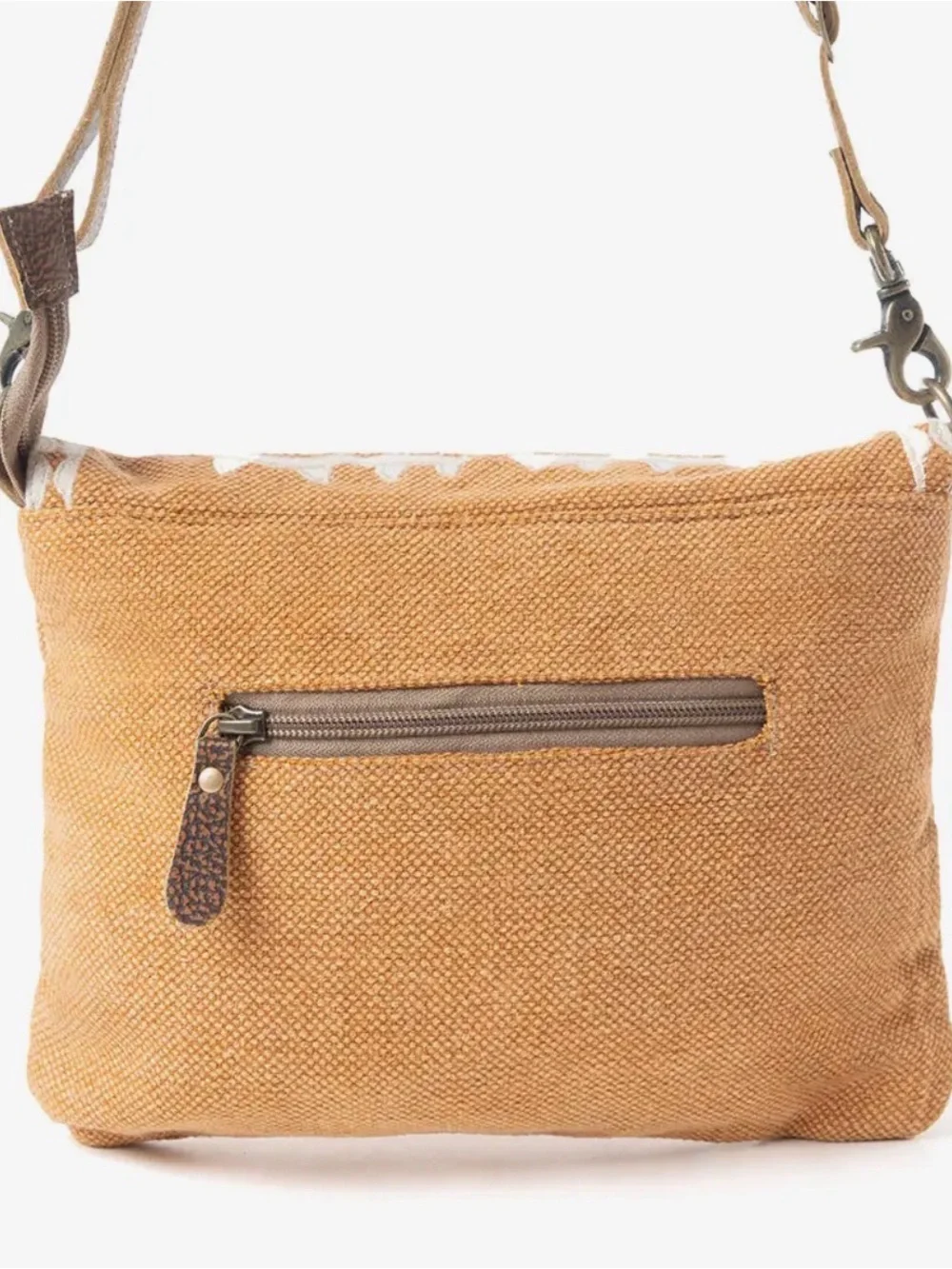 Myra Bag Tan and White Embroidered Crossbody